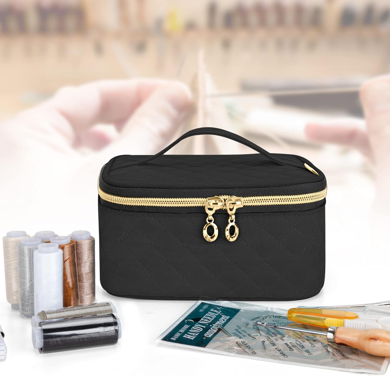 LoDrid Leather Sewing Kit, Leather Repair Set with Storage Bag, DIY Leather Craft Tools & Supplies for Beginners, Adults and Kids, Sewing Needles, Threads and Other Leathercraft Accessories, Black