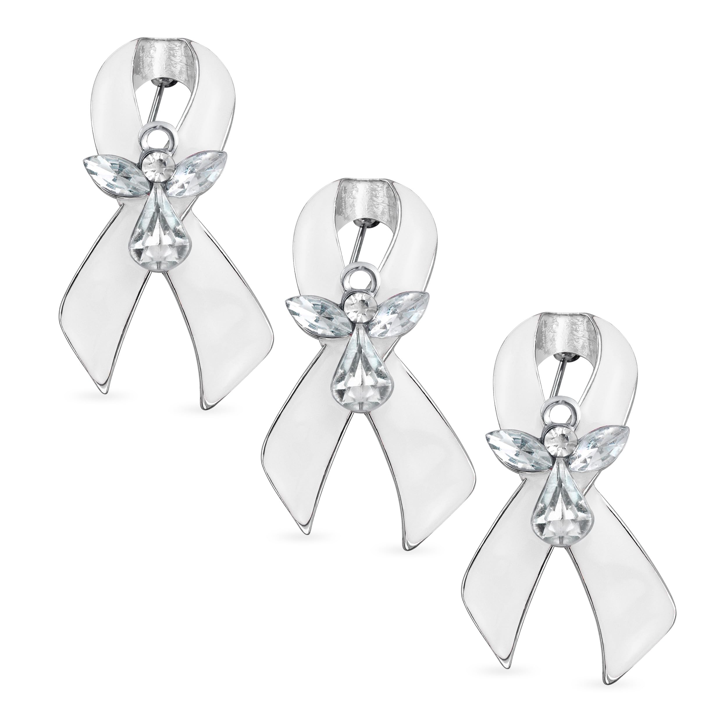 Guardian Angel Cancer Awareness Ribbon Brooch Pin -Yellow Purple Red White Pink Crystal Enamel -Symbol of Support and Survival for Women Silver Plated