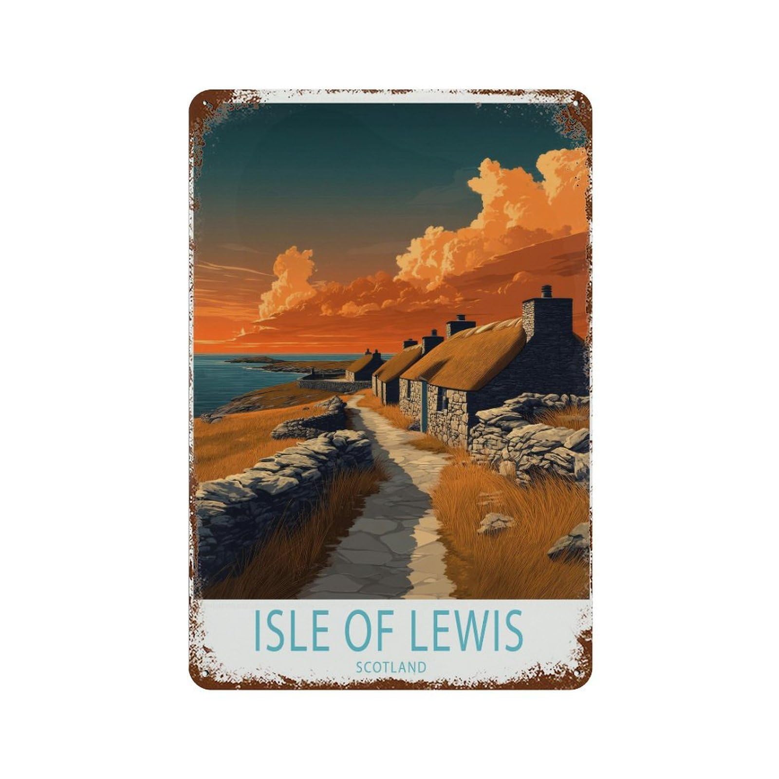 xiaoxiaoshen Isle of Lewis Scotland Travel Scottish Coastal Hebrides Wall Decor Art Metal Tin Poster Modern Home Decor Art Home Bar Shop Decorations Vintage Sign 30x20cm
