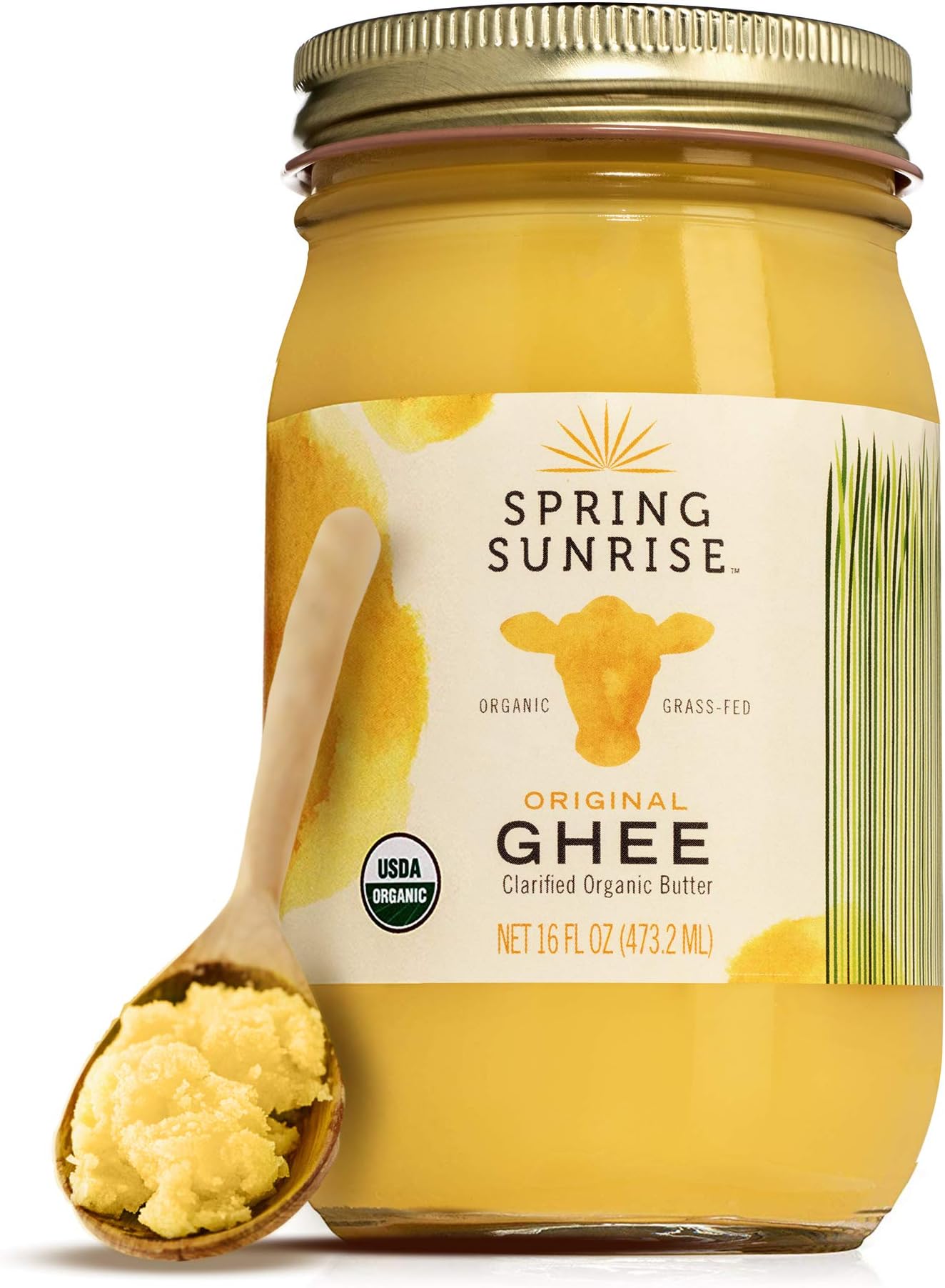 Spring Sunrise Organic Grass-Fed Ghee 16 oz, USDA Certified Clarified Butter, Keto & Paleo Friendly Cooking Oil, Non-GMO, Gluten & Casein Free, Sustainably Sourced