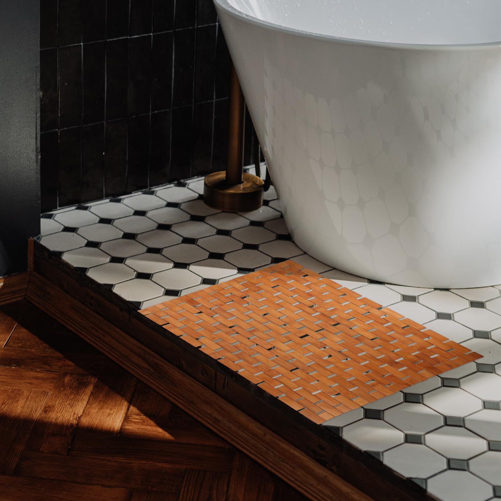 UKCOCO Alfombra de Baño de Bambú Carbonizado 40x60 Cm Antideslizante, Esterilla para Ducha y Bañera, Cojín y Natural para Hogar y Baño