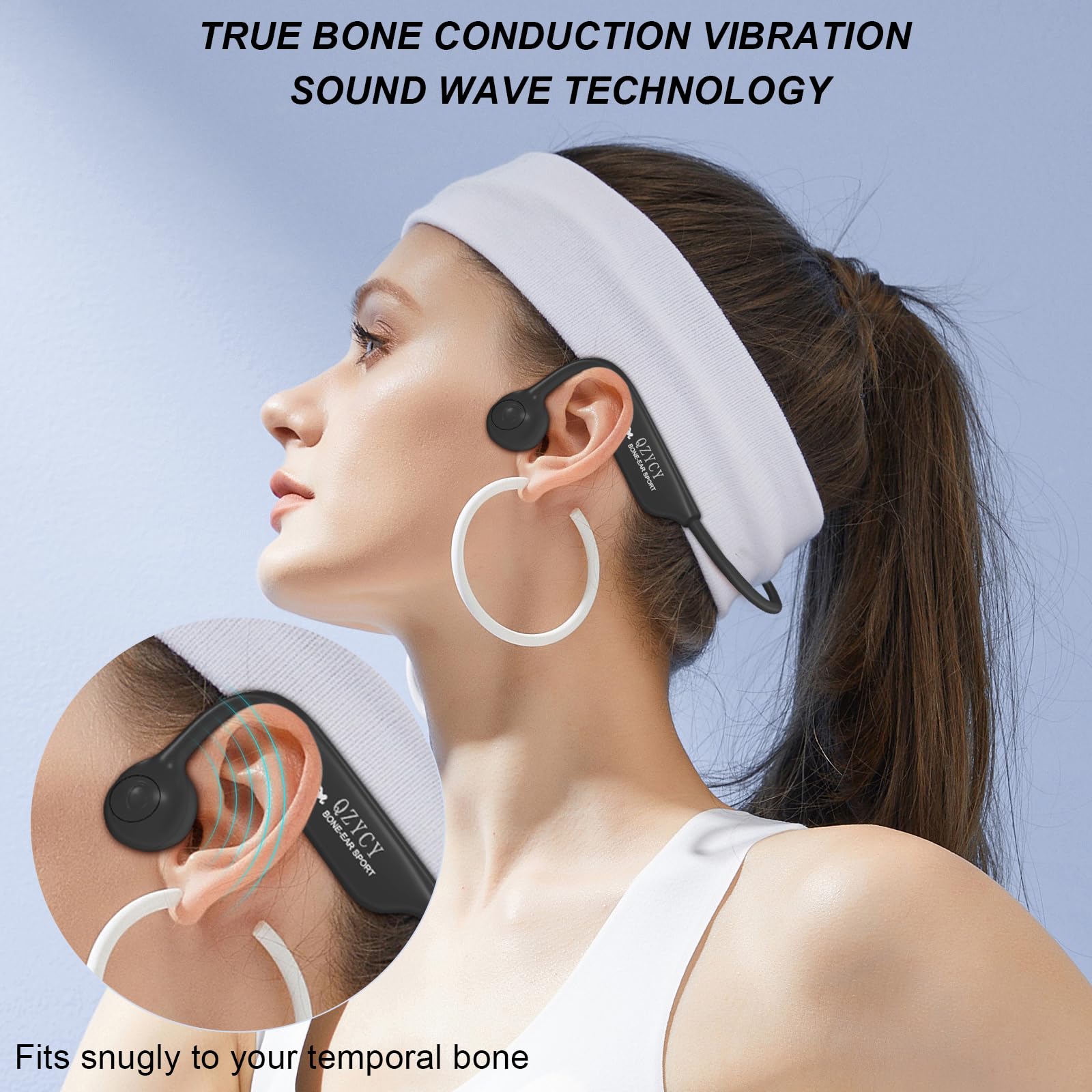 Cuffie a conduzione ossea, cuffie wireless 5.4 aperte con microfono, autonomia di riproduzione 8 ore, tappi per le orecchie, cavo elastico, auricolari impermeabili IPX6, per corsa, ciclismo