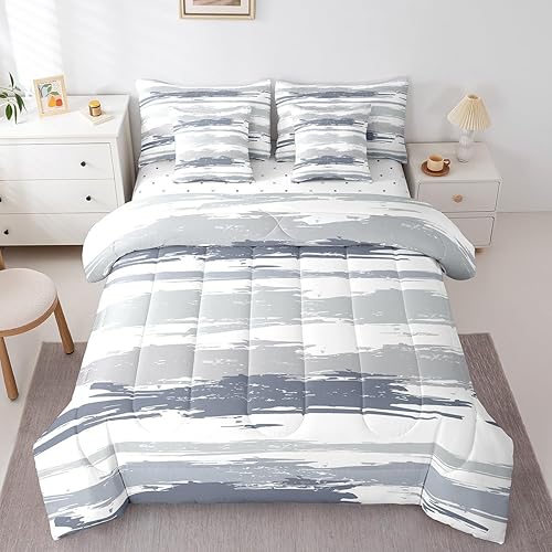 Erosebridal Abstract Striped 7 Piece Comforter Set Set Queen Size Modern Bedding