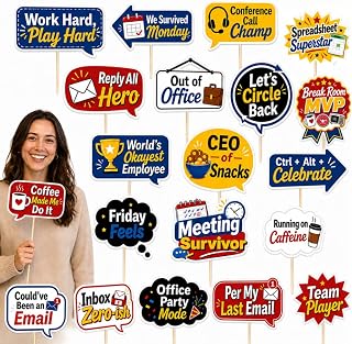 20 Pack Office Party Photo Booth Props, Funny Work Celebration Signs for Corporate Events, Team Parties and Coworker Gatherings