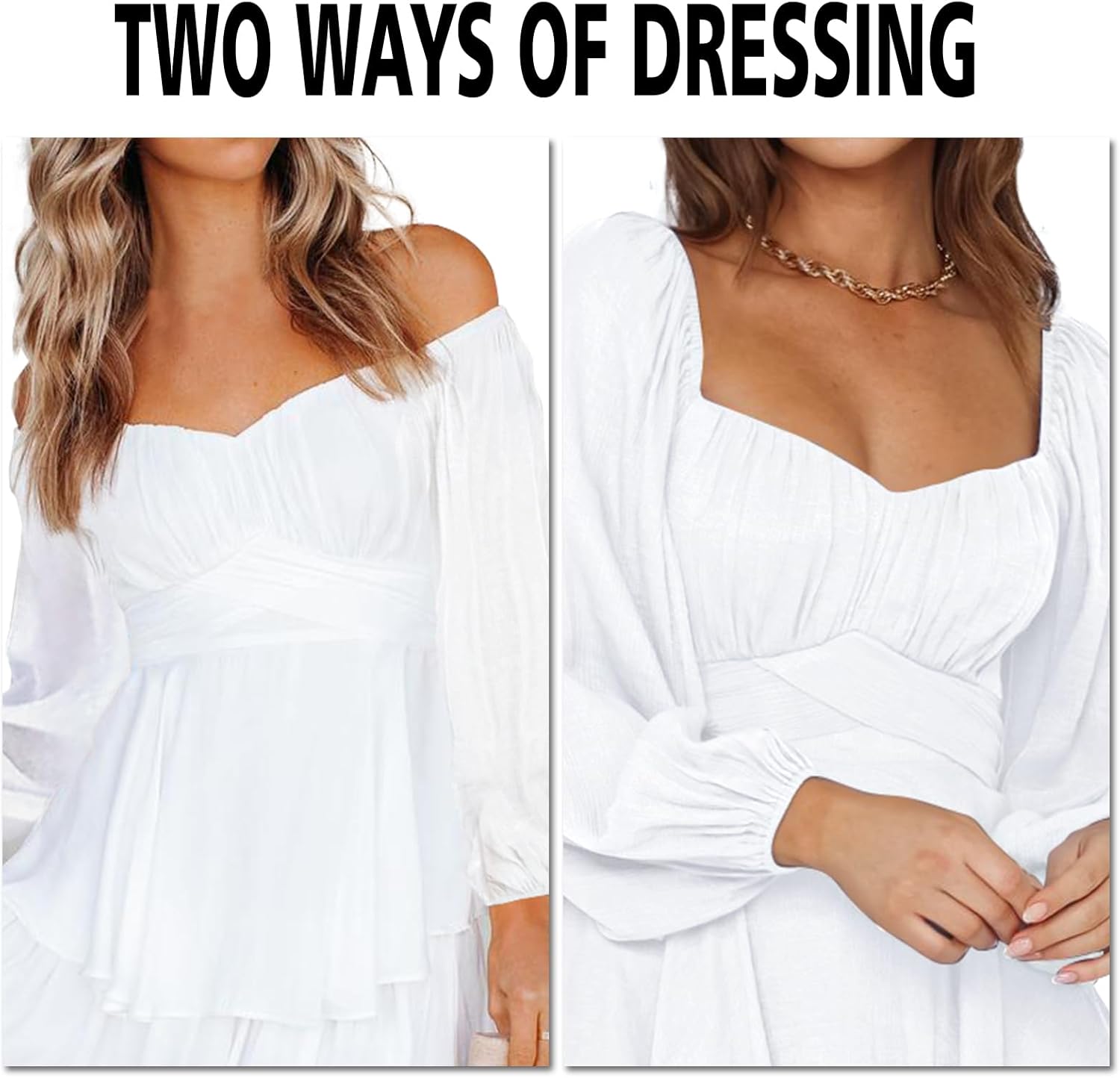 Mannice Off the Shoulder Rompers for Women Dressy Short/Long Sleeve Romper Ruffle Layer Back Tie Mini Short Jumpsuits - Image 4