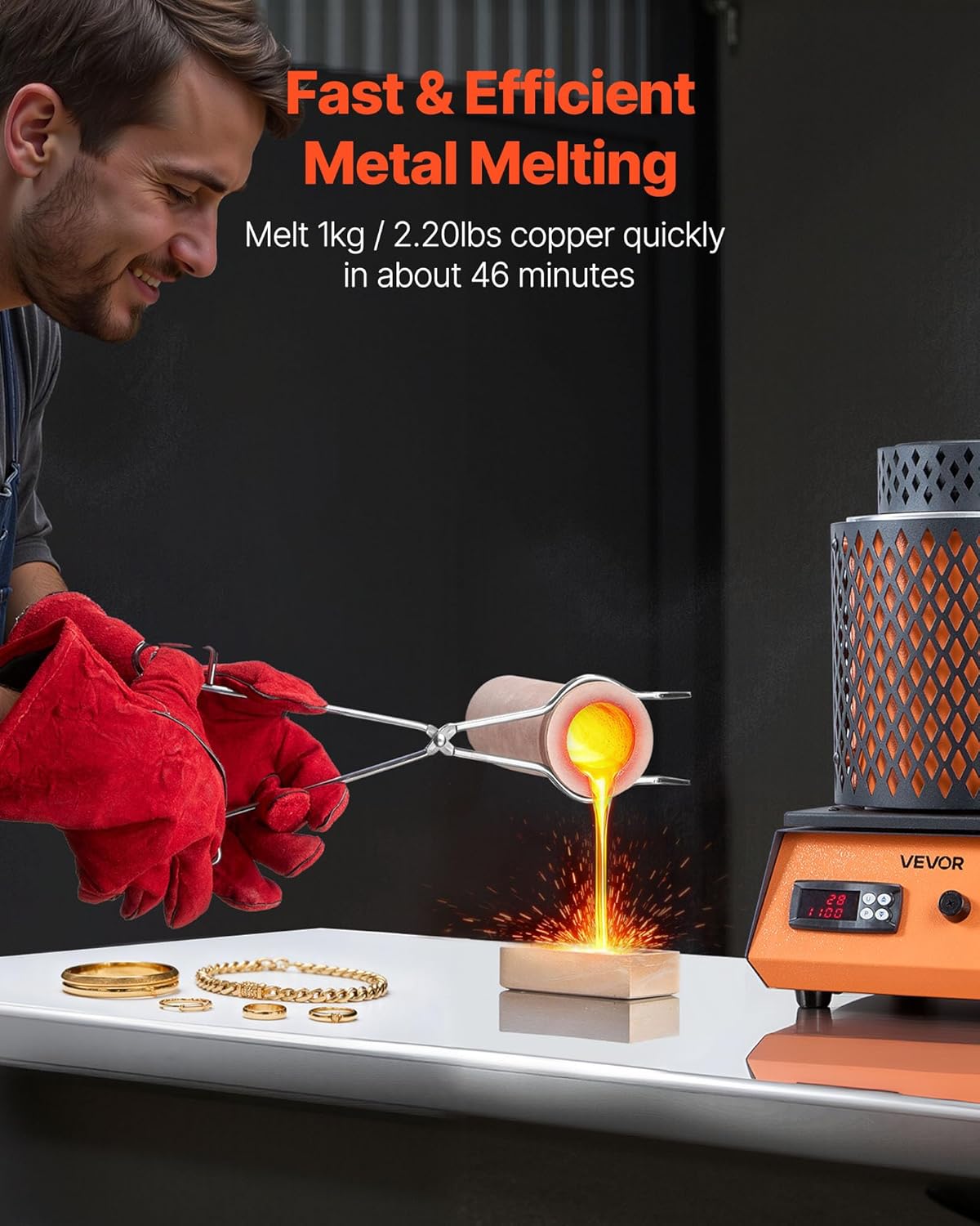 VEVOR Electric Melting Furnace, 3kg Electric Metal Smelter Foundry, 1350W 2102℉/1150℃ Smelting Furnace Kit for Gold/Silver Jewelry & Copper/Aluminum Casting