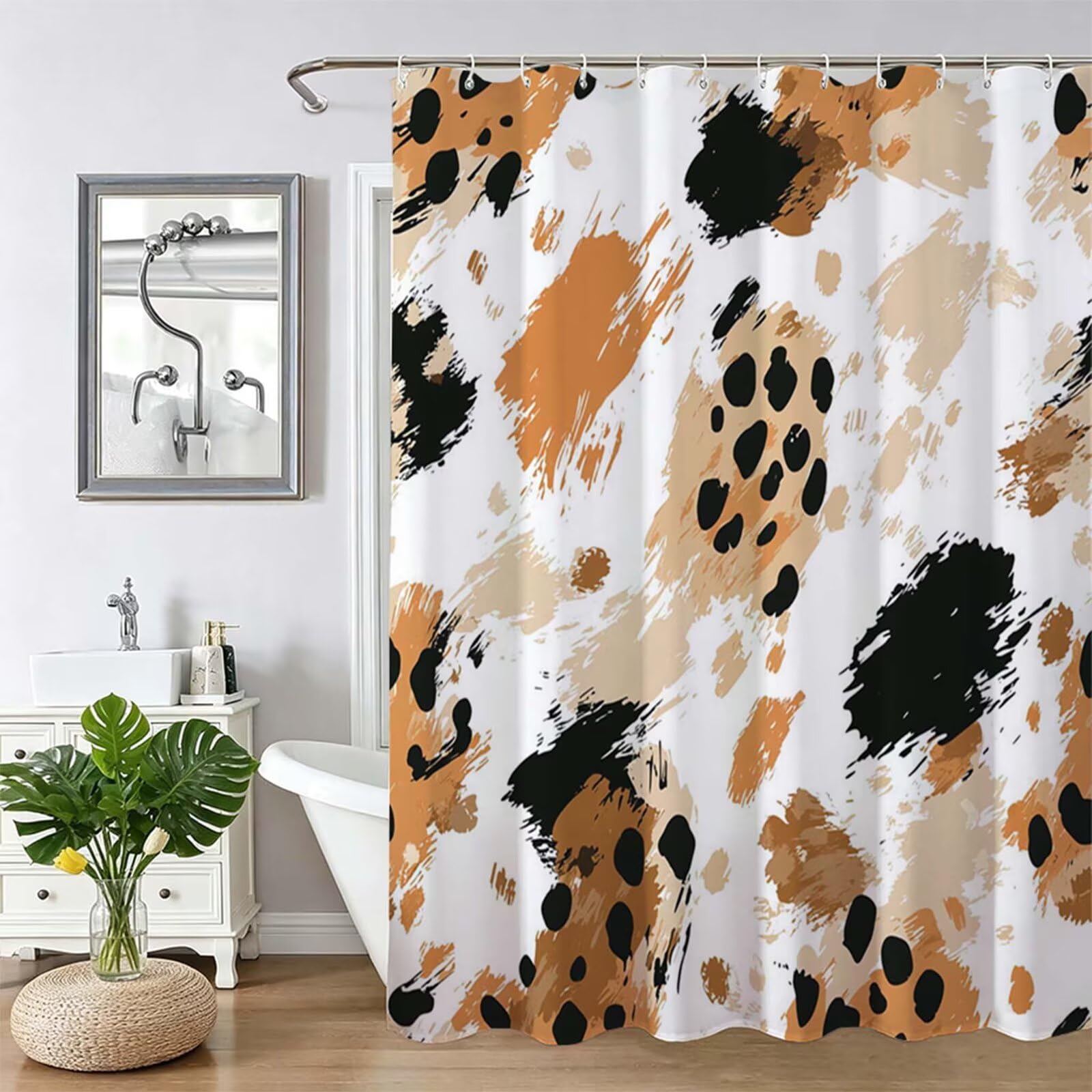 Tenda Doccia in Poliestere Marrone,Tende per Doccia Extra Lunga 180x240cm,alla moda Tenda Vasca da Bagno Tessuto Lavabile,Impermeabile e Facile da Pulire,con 12 Ganci,Decorazione per Bagno,Hotel Z-360