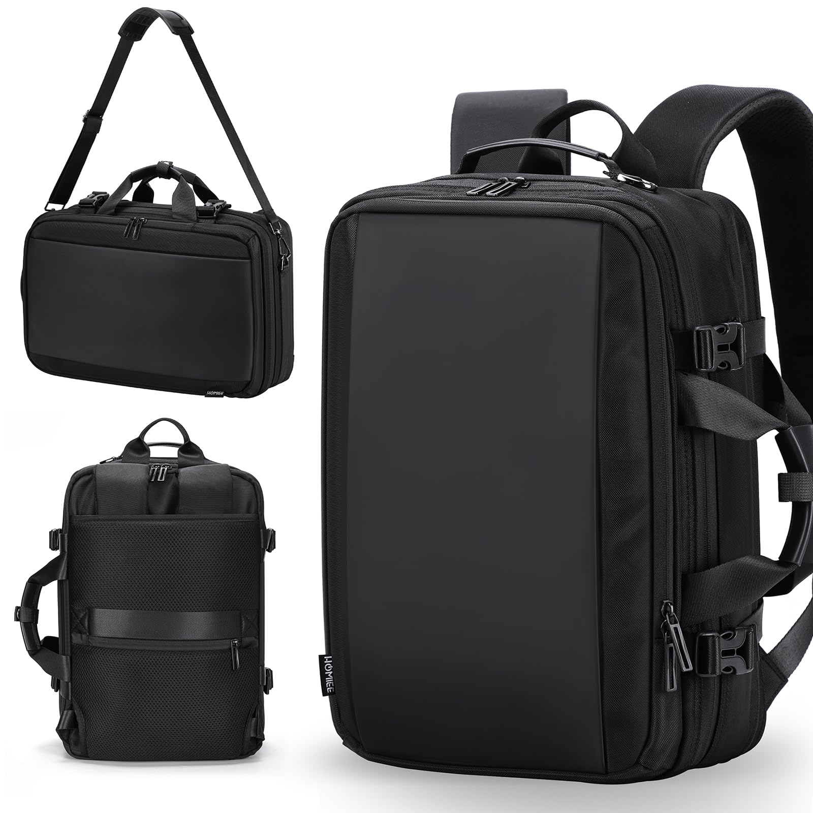 HOMIEE Zaino Uomo Zaino Porta PC 3 in 1 Zaini da Viaggio Estendibile Antifurto Zainetto Laptop 15.6 Pollici Impermeabile Zaini Borse Uomo Lavoro Valigia Bagaglio a Mano Tracolla Borsa