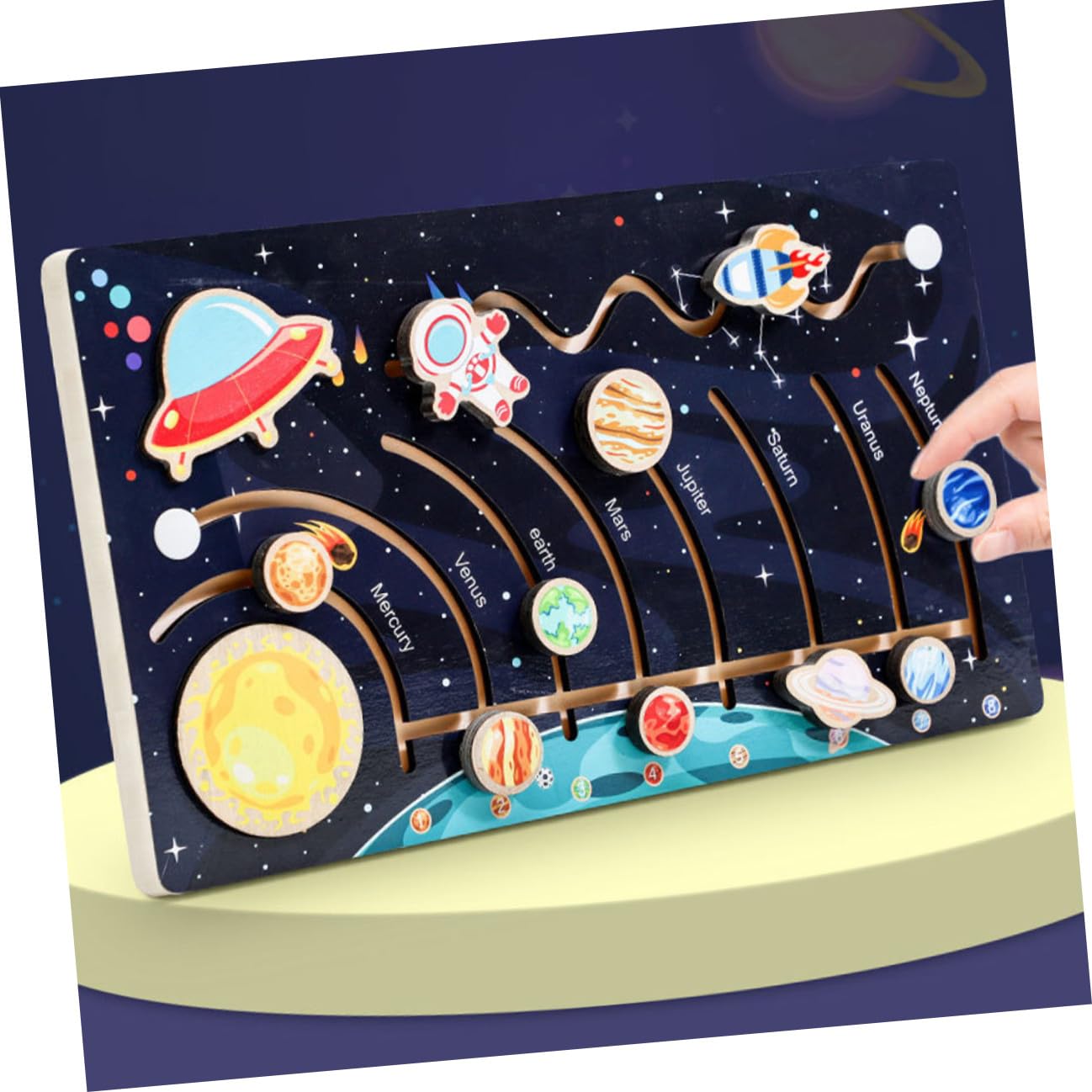 Abaodam Puzzle in Legno Solare per Bambini Pianeti Mobili, Sviluppa Riconoscimento Forme e Abilità Motorie, per Attività Prescolari di Apprendimento