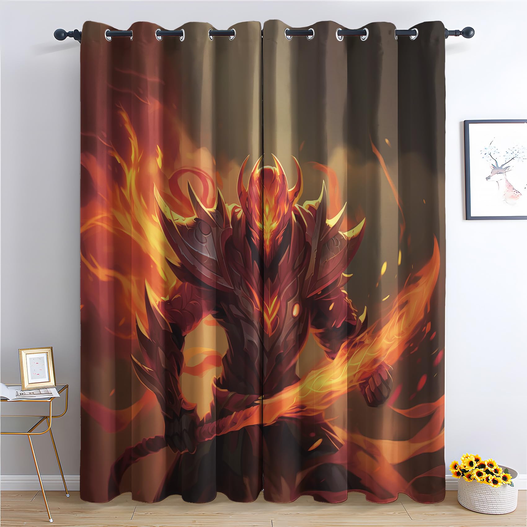 Generisch Vorhänge Gaming - Jungen Gamer Spielzimmer Fenster Gardinen mit Ösen, Vorhang Blickdicht Verdunklungsvorhänge Thermovorhang für Wohnzimmer Schlafzimmer Deko 2er Set, H 220 x B 140 cm P&-129