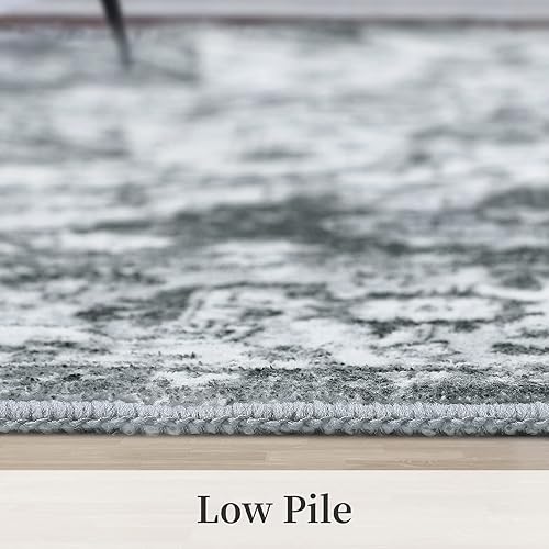 Miniatura 7 de CAROMIO Alfombra de área pequeña, impermeable, no desprende pelusa, con medallón, pelo bajo, envejecida, lavable a máquina, para pasillo y comedor,