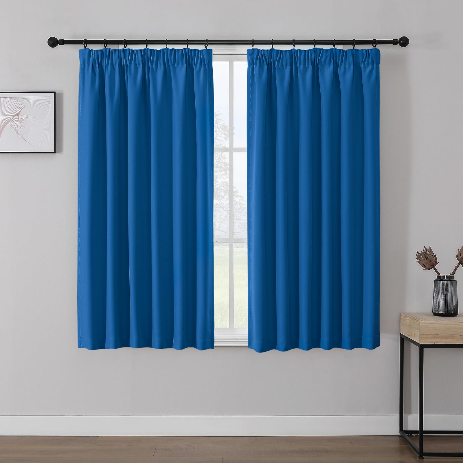 Joydeco Gardinen mit Kräuselband Blickdicht Vorhänge Schienensystem Verdunkelungsvorhang mit Haken Thermovorhang Kälteschutz Schlafzimmer Wohnzimmer 2er Set 137x117cm Königsblau