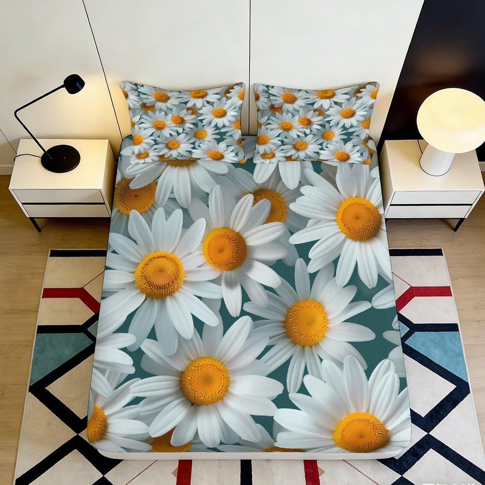 Jqzkxnhpbr Style-4 3D Printed Daisy Blossom Fitted Sheet Microfiber Soft Anti-Slip Sunflower Bed Cover For Bedroom Guestroom Decor 90X200x25cm