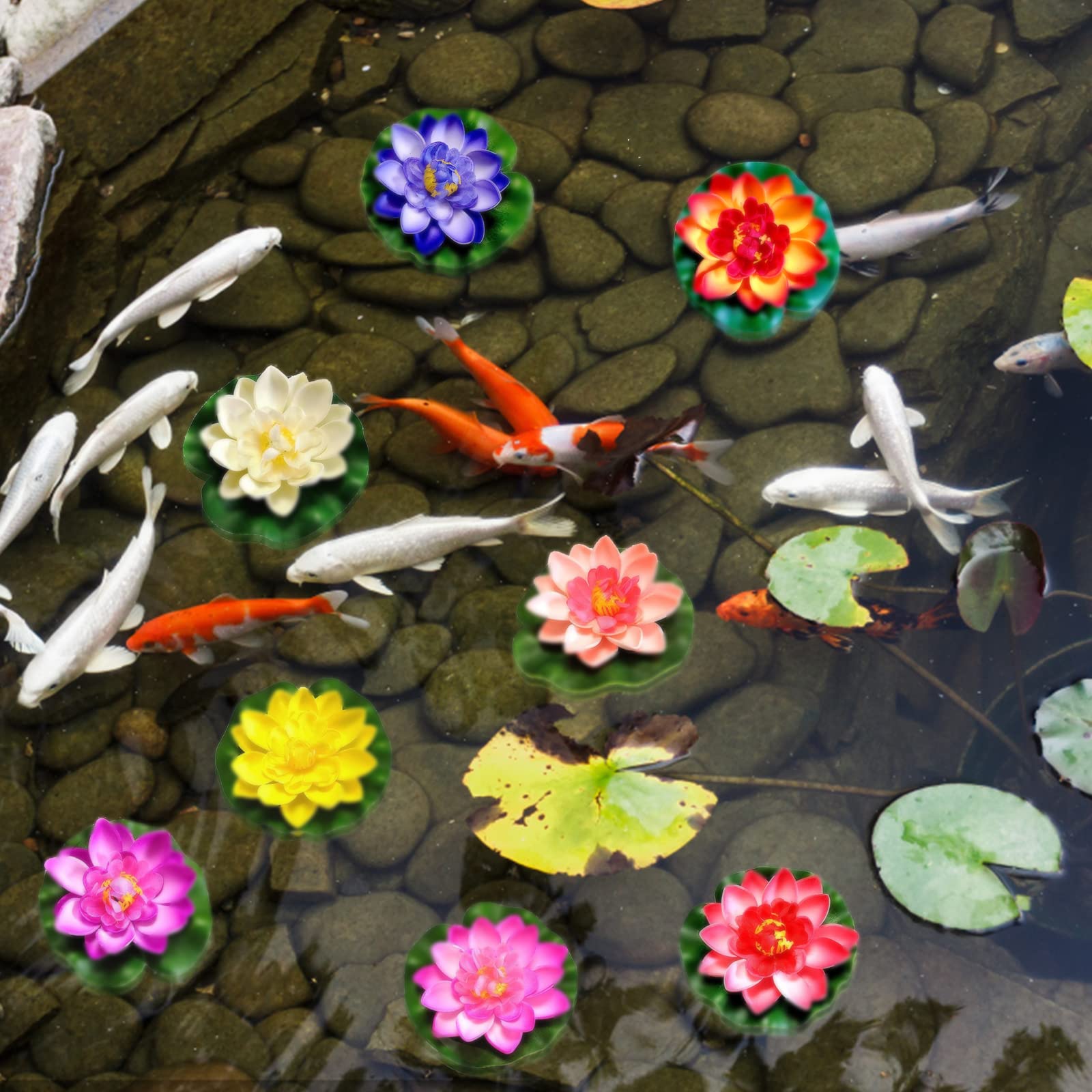 Fiori di Loto Artificiali, 8 Pezzi Fiore Artificiale Galleggiante, Fiore di Loto Artificiale, Fiore di Loto Galleggiante, Fiori Galleggianti Ninfee Finte Galleggianti per Laghetti Finti Galleggianti