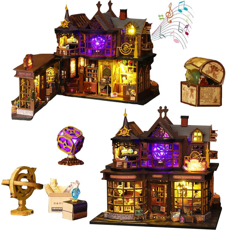 TOPBSFARNY DIY Miniature House Kit,Miniatures House Making Kit with Furniture, Tiny House Kit for Adult to Build Christmas Halloween Decorations Gifts for Family or Friend (With Dust Cover)