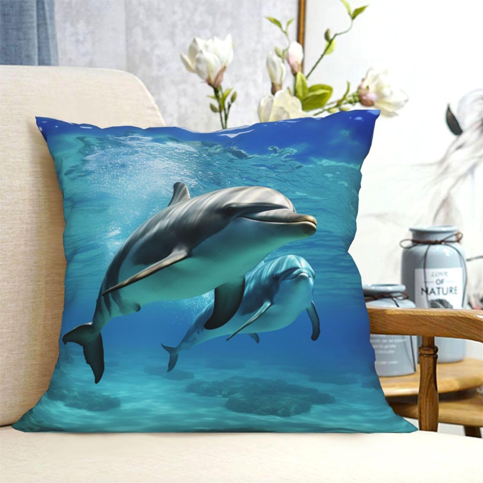 Fodpand Black Decorative Throw Pillow Covers 20"X20" Marine Dolphin Cushion Cases Square Modern Farmhouse Pillow Cases Soft Cozy Cushion Covers For Couch Sofa Bedroom Home Decor Pillowcase