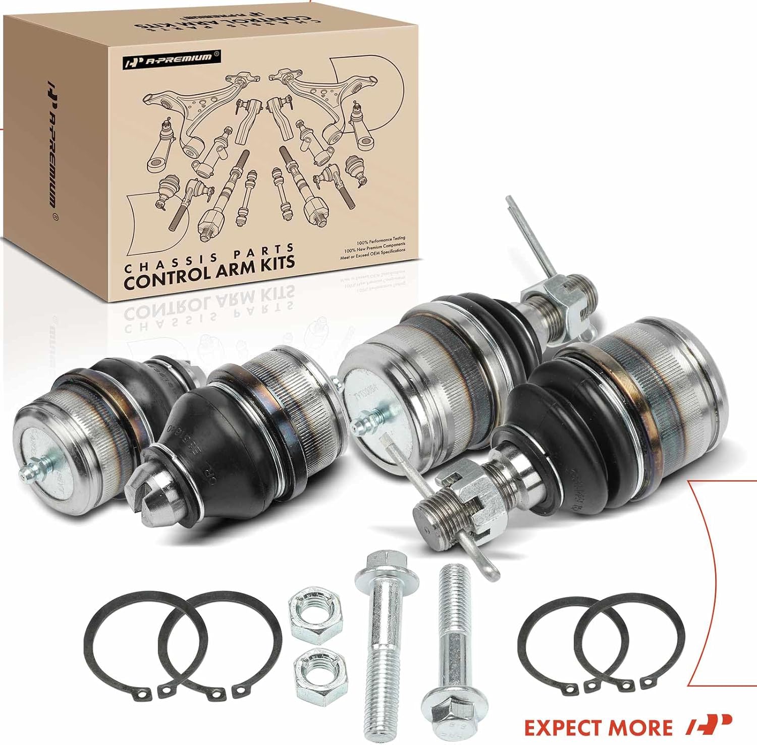 A-Premium Set of 4, Front Upper & Lower Ball Joints Kit, Compatible with Ford F-250 1999, F-250 Super Duty 1999-2022, F-350 Super Duty 1999-2022, Excursion 2000-2005, RWD Only
