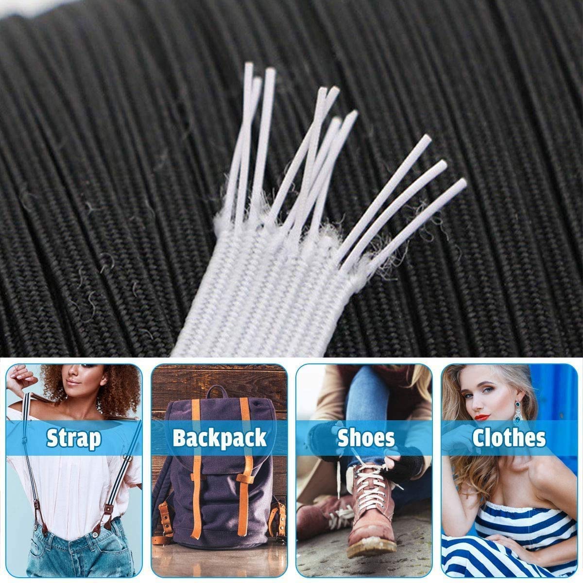 Bobbiny|Black Color Polyester Flat Braided Elastic Cord Band (3.5 mm 10 Meters.) for Mask, Sewing, Crafts | Knit Sewing Crafts DIY Earloop for Mask Bent and Other Projects. 3