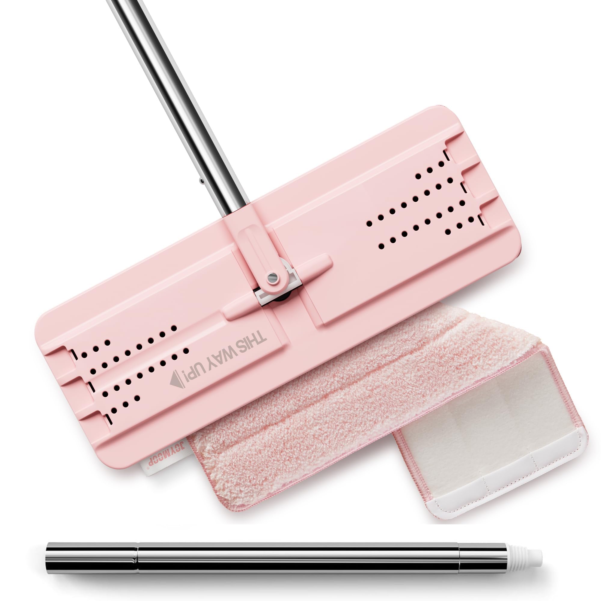 JOYMOOP Flat Mop, Microfiber Mops for Floor Cleaning, 60" Long Handle with Flexible 13" Flat Head, Pink