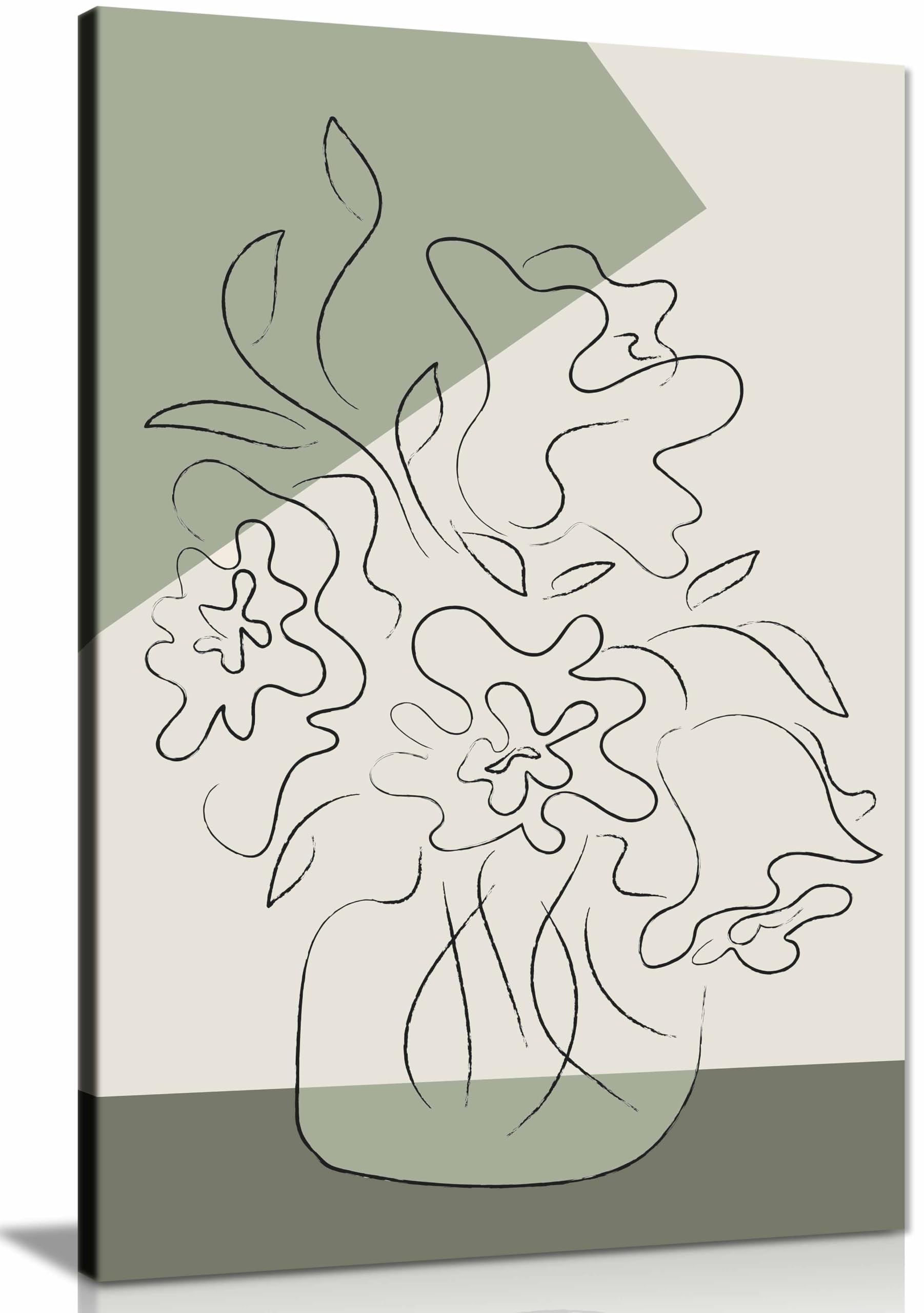 Flower Green Framed Canvas Print, Pictures for Home Walls, Bedroom, Living Room & Bathroom Decor 91x61cm (36x24in)