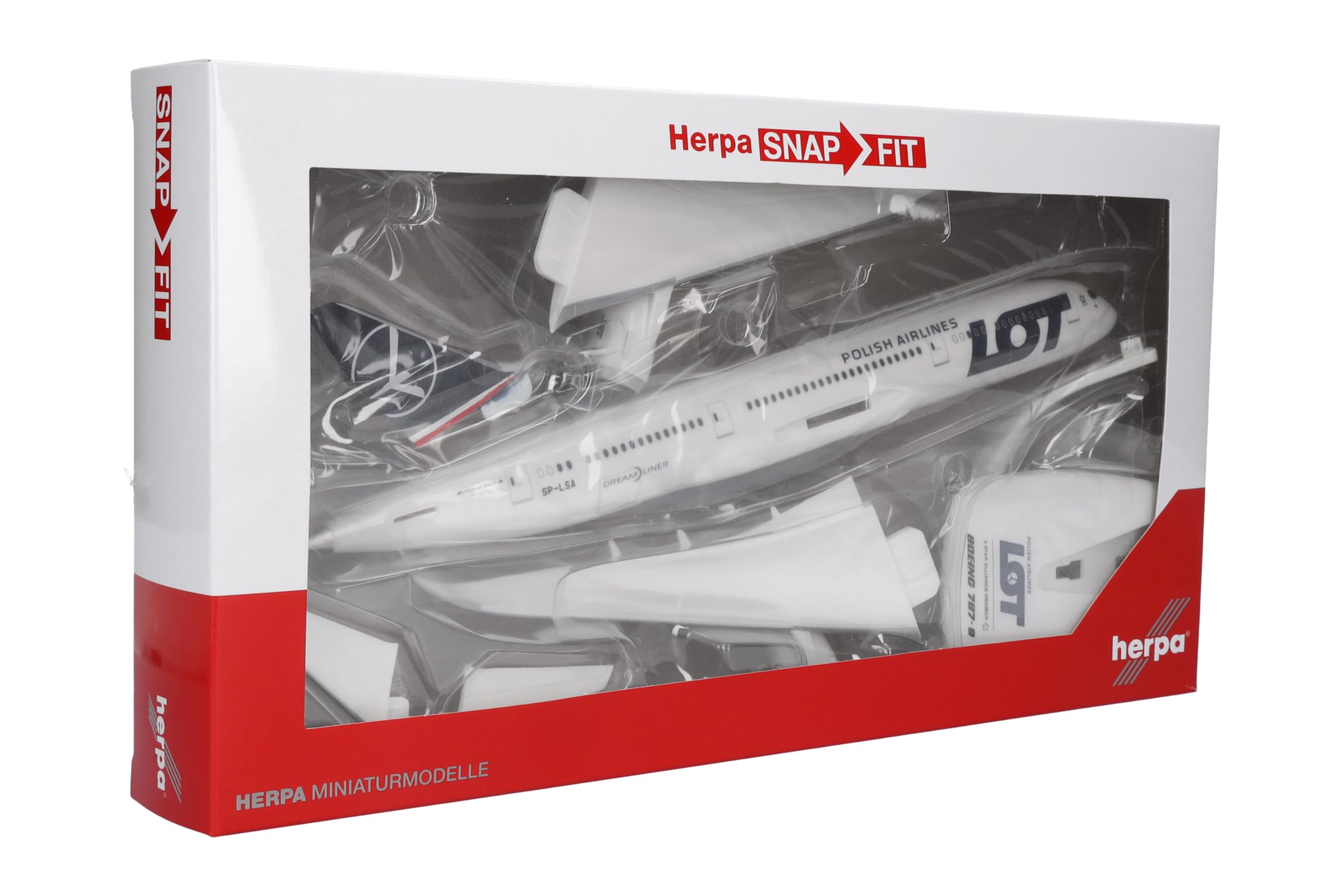 Herpa Maquette Avion LOT Polish Airlines Boeing 787-9 Dreamliner, echelle 1/200, Snap-fit Model, pièce de Collection, d'avion avec Support, Figurine Plastique