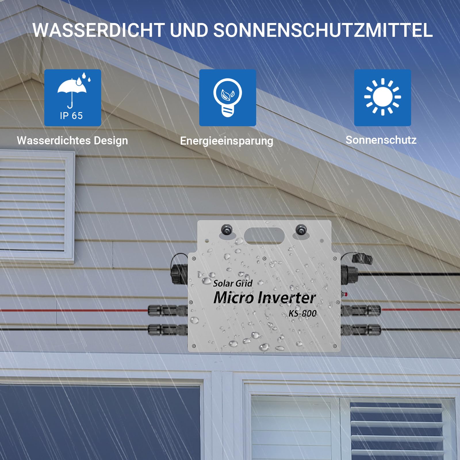 Balkonkraftwerk Wechselrichter 800W，PV Wechselrichter IP65 Wasserdicht，Wechselrichter Solar mit WLAN APP，Wechselrichter Balkonkraftwerk für 2 Solarmodule
