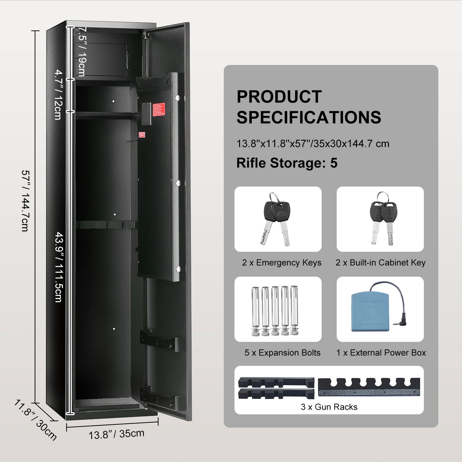 VEVOR Cassaforte per fucili da 6-8 con tastiera digitale e serratura, armadietto con armadietto integrato, ripiano rimovibile per pistola e pistole lunghe, nero