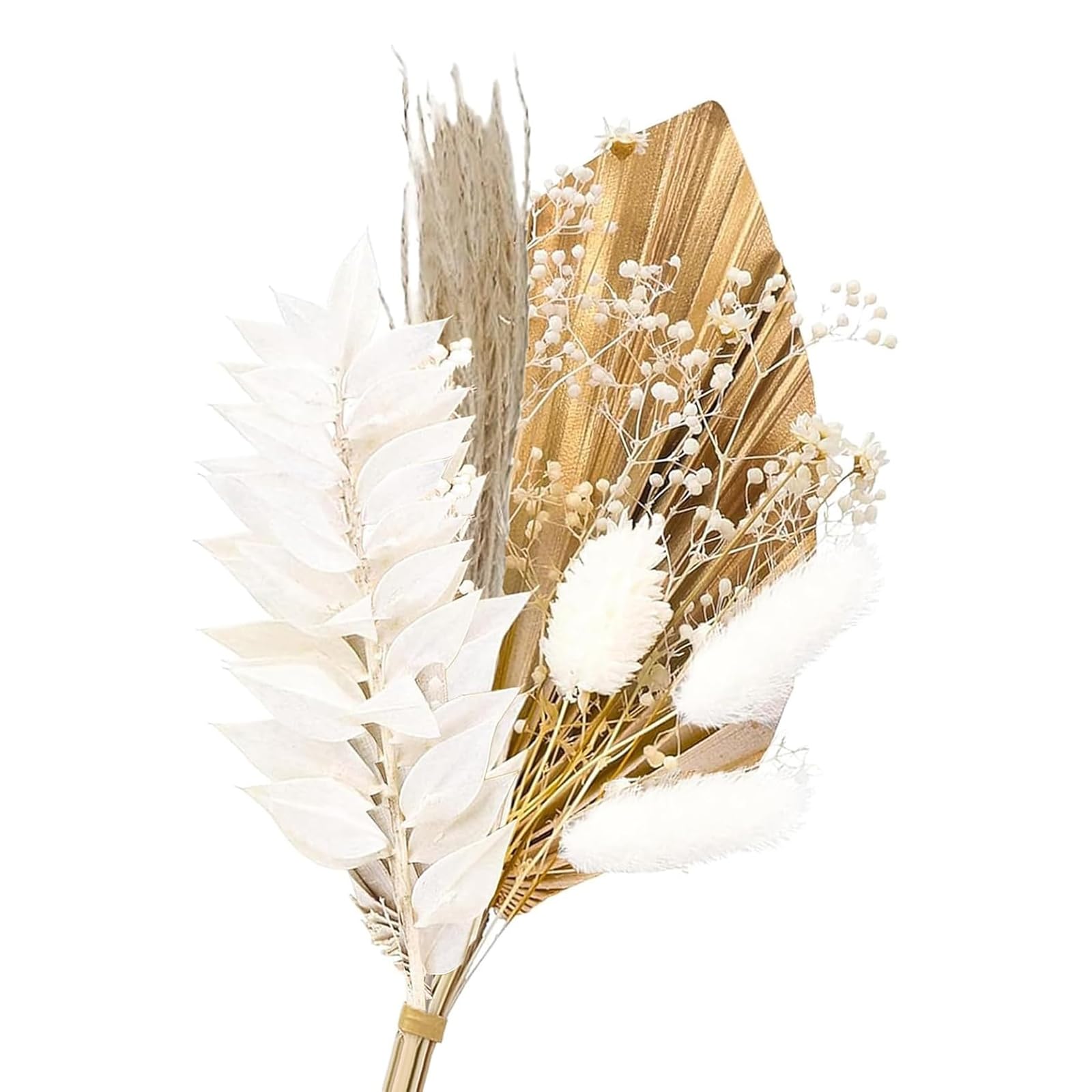 Briocht Dried Flower Cake Decorations Kit | White Boho Bouquet & Gold Palm Leaf Topper | Elegant Cake Decor for Weddings, Birthdays & Events