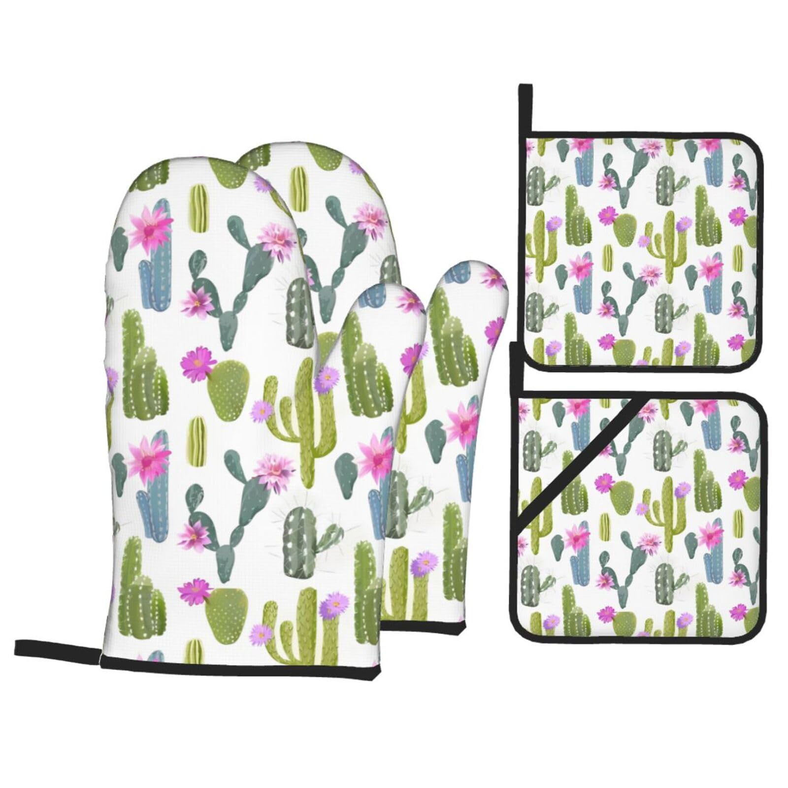 WHJSSF Blooming Cactus Prints 4-Piece Waterproof Oven Throws & Heat Resistant Pot Covers – Durable Kitchen Layers for Grilling & Baking