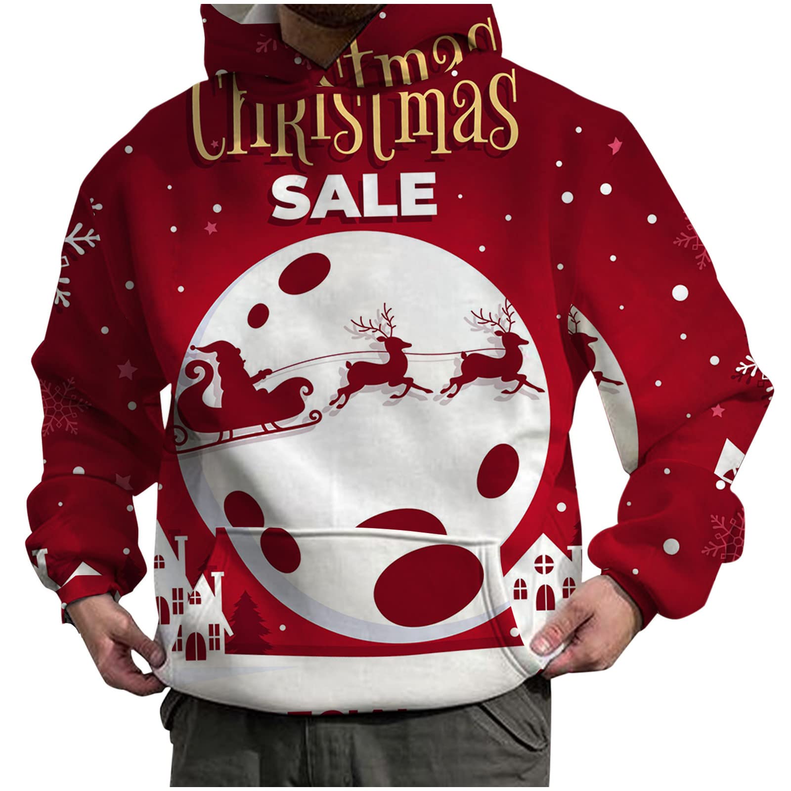 Mens Christmas Sweatshirt Hoodie Ugly Printed Hoodie Christmas
