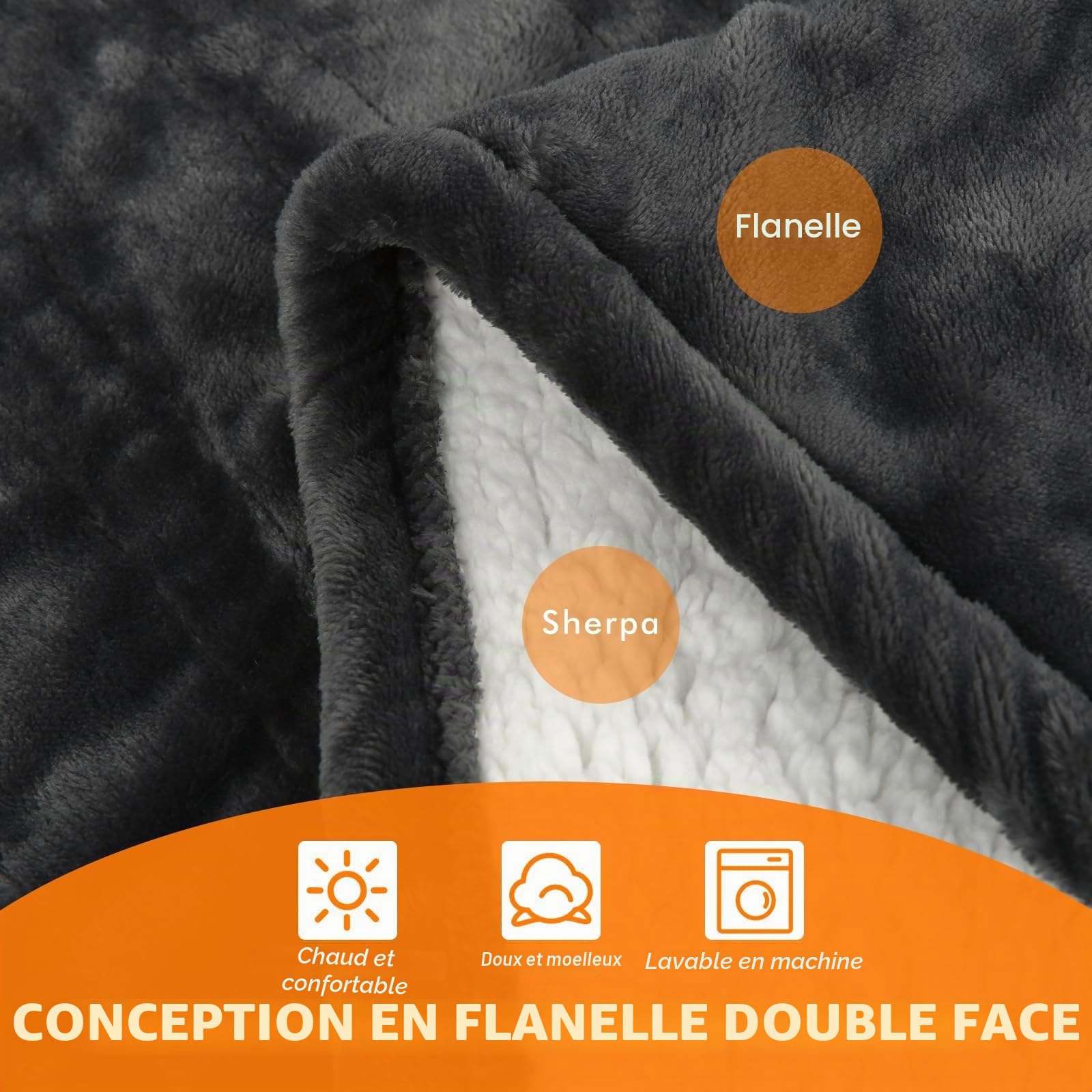 Couverture chauffante électrique, Couverture chauffante, 10 Niveaux de Chauffage et 8 Heures d'arrêt Automatique, Couverture Sherpa Confortable et Douce (Gris, Twin)