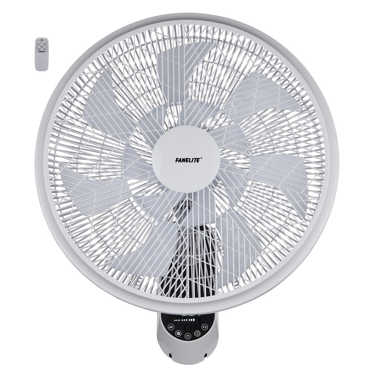 Fanelite - Ventilateur mural FVM45-1 - Diamètre 45 cm - 3 vitesses - Avec télécommande - Minuterie - Grille et hélice plastiques - Oscillant ou fixe - Installation facile - Silencieux