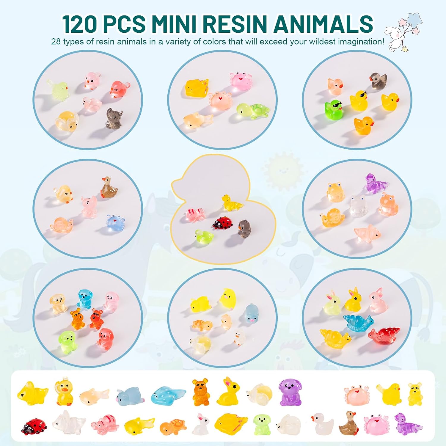 120 pcs Luminous Mini Resin Animals to Hide Glow in The Dark Figures Miniature Little Small Animal Figurines Bulk for Micro Fairy Garden Landscape Accessories Hide Crafts Decor Aquarium