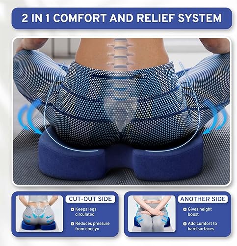 Vista 2 de Cojín de asiento de espuma viscoelástica, cojín para aliviar el dolor de coxis, almohada antideslizante para aliviar el dolor de ciática, cojín