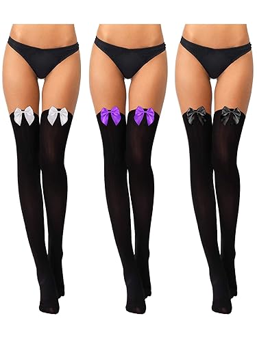 3 Pairs Thigh High Stockings Thigh High Socks with Bow for Women over Knee Lingerie Stockings for Daily Wear Cosplay