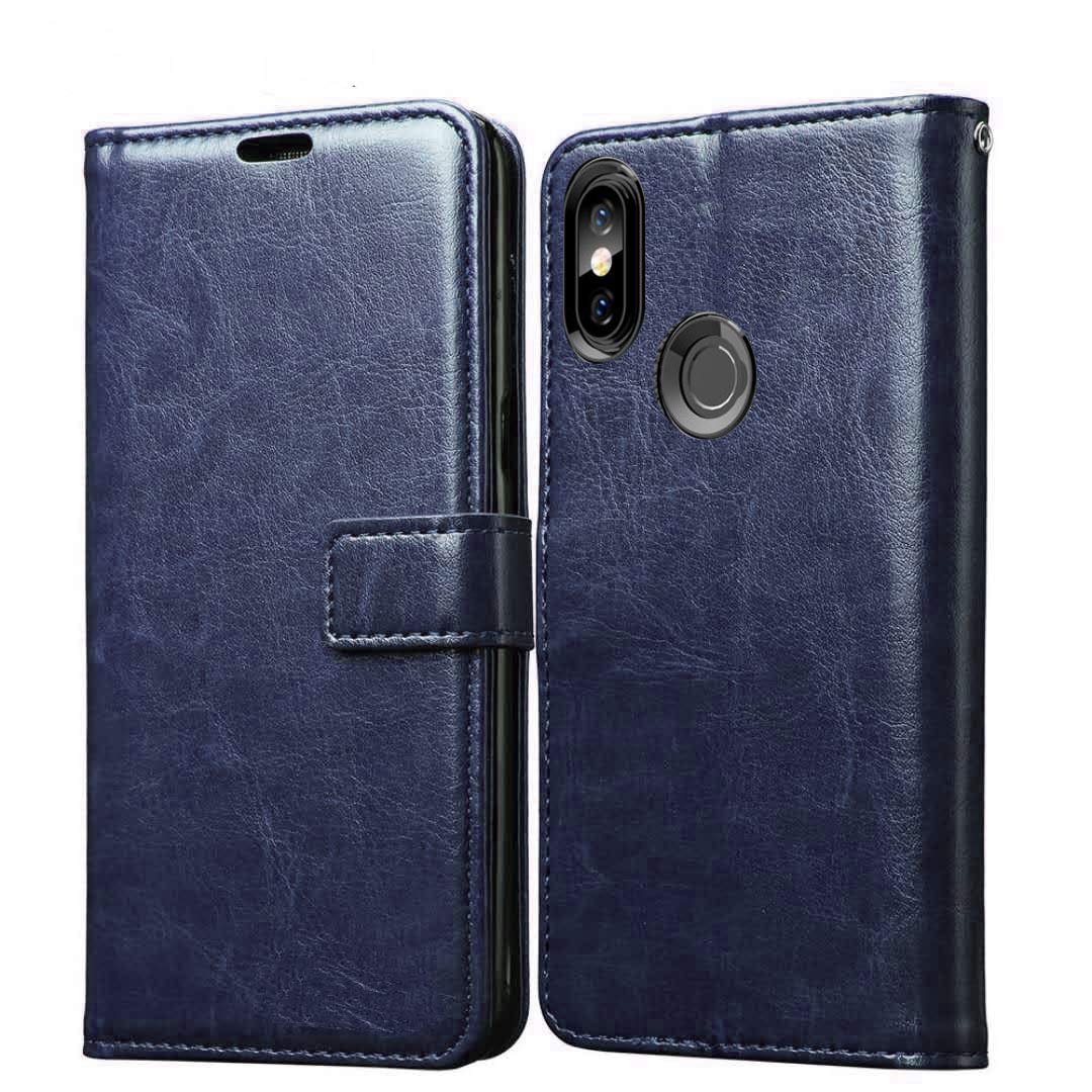 WOW IMAGINE Shock Proof Flip Case Back Cover for Oppo Realme 3 (Flexible | Leather Finish | Card Pockets Wallet & Stand | Blue)