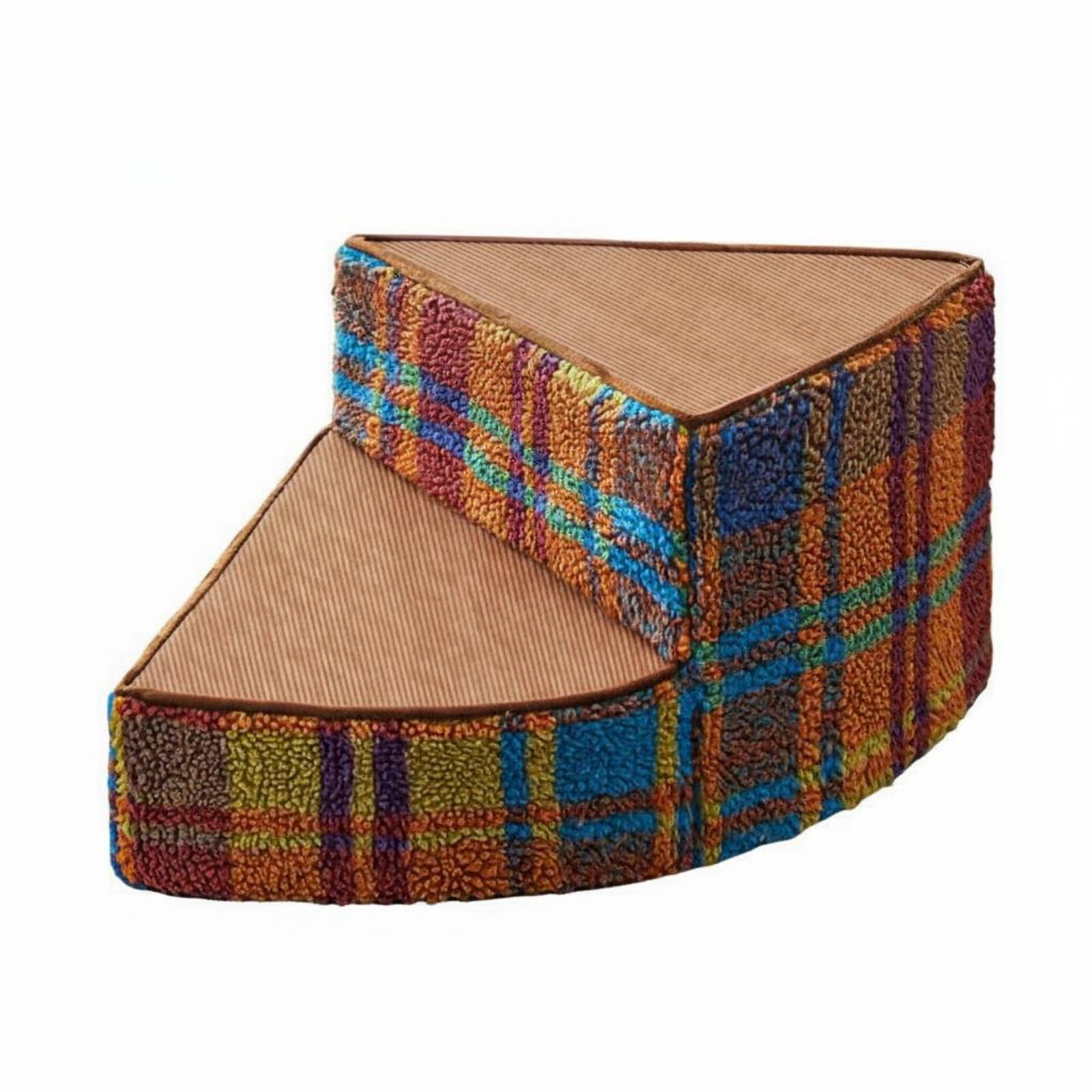 F Fityle Industrial Ladder Spiral Joint Support Cushiony Textile Removable Cover Suitable for Elderly Cats Small Dogs Home Furniture, Colorful Plaid, 2-Step 45-29cm
