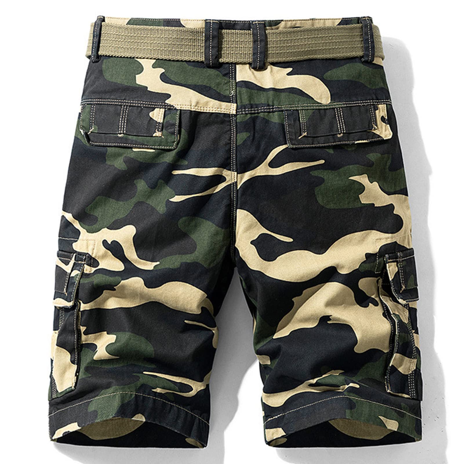 Men Camo Lightweight Cargo Shorts Multi Pocket Summer Camouflage Shorts Loose Fit Outdoor Short Pants No Belt (Khaki,28)