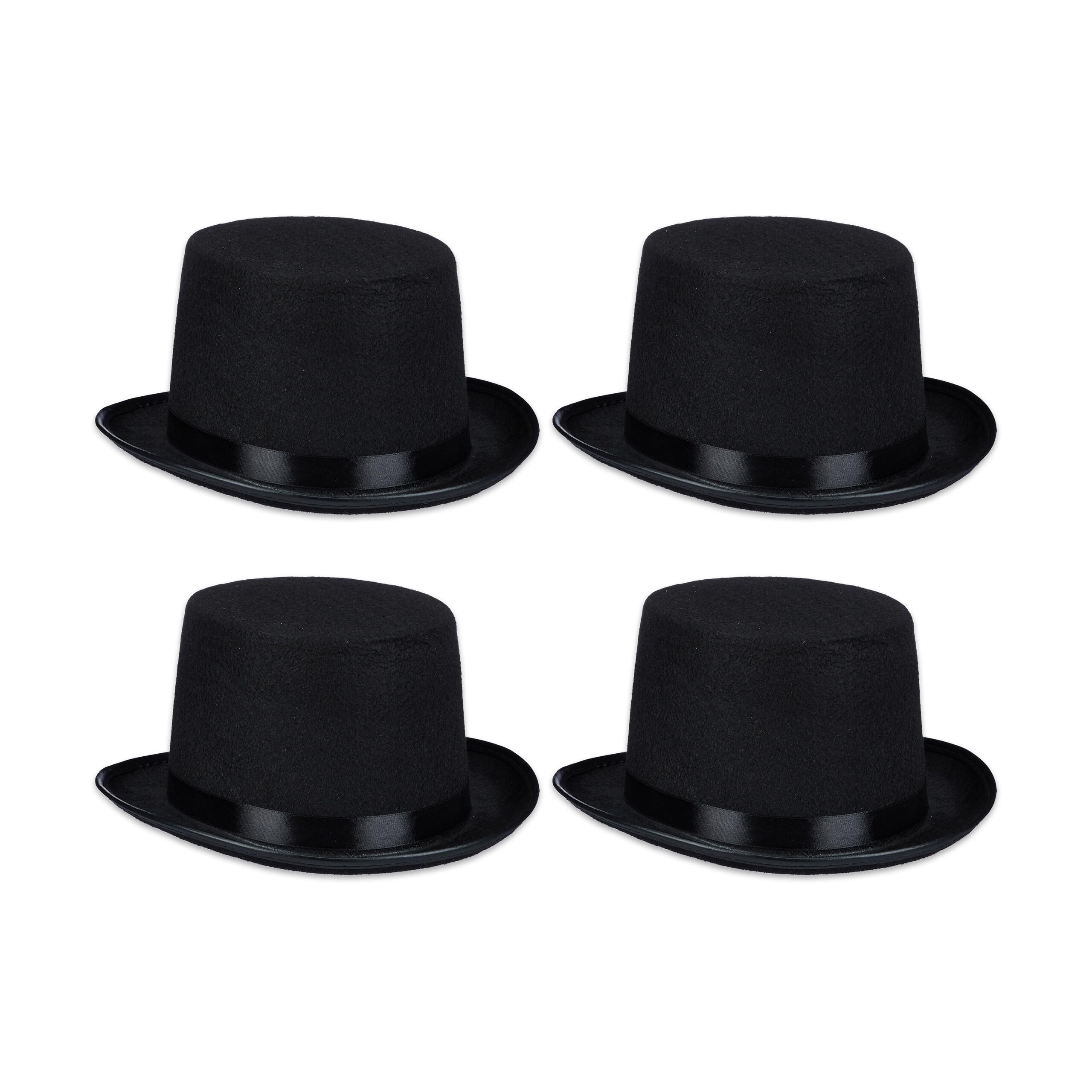 Relaxdays Pack 4 Sombreros de Copa, Accesorios Disfraz Mago, Fiestas, Carnaval o Halloween, Talla de 58 cm, Negro, poliéster