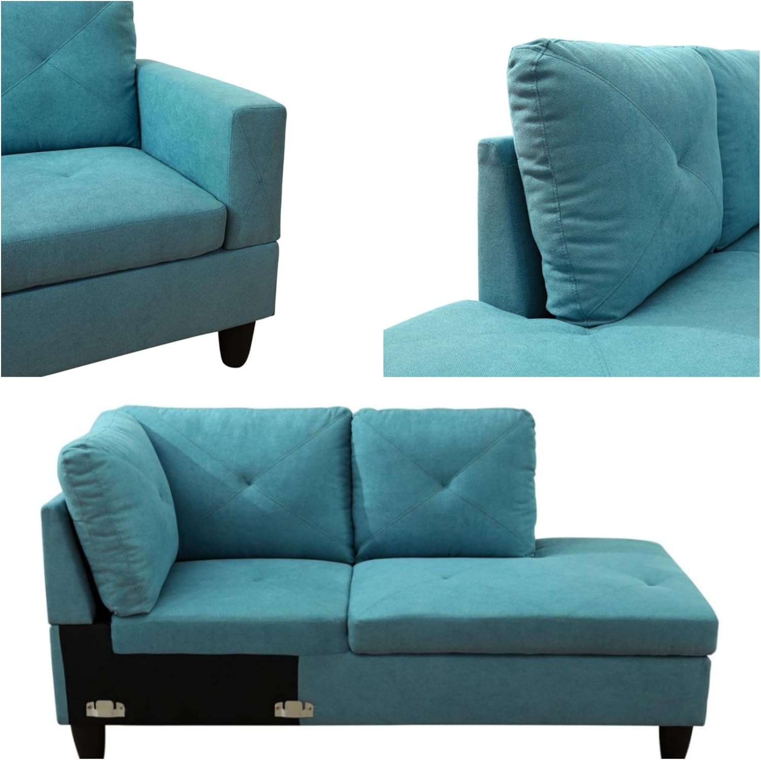 L Shaped Couches for Living Room, Sectional Couch Living Room Furniture with Storage Ottoman, Modular Sectional Sofa with Movable Chaise for Apartment Office, Aqua Blue