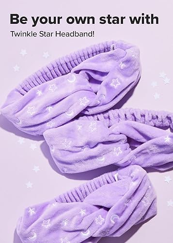 Miniatura 2 de I DEW CARE Diadema de lavado facial Twinkle Star  Morado con patrón de estrellas, perfecta para limpieza, baño, maquillaje y spa, diseño suave y