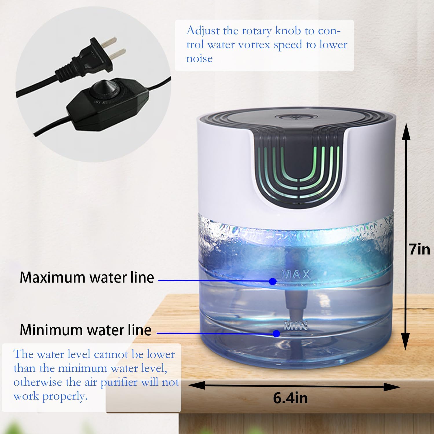 Air Purifier for Home, Office，Water Based Air Purifier ，Air Washer Humidifier ，Freshener for Smoke and Pet Odors，Essential Oil Aroma Diffuser with LED Night Light