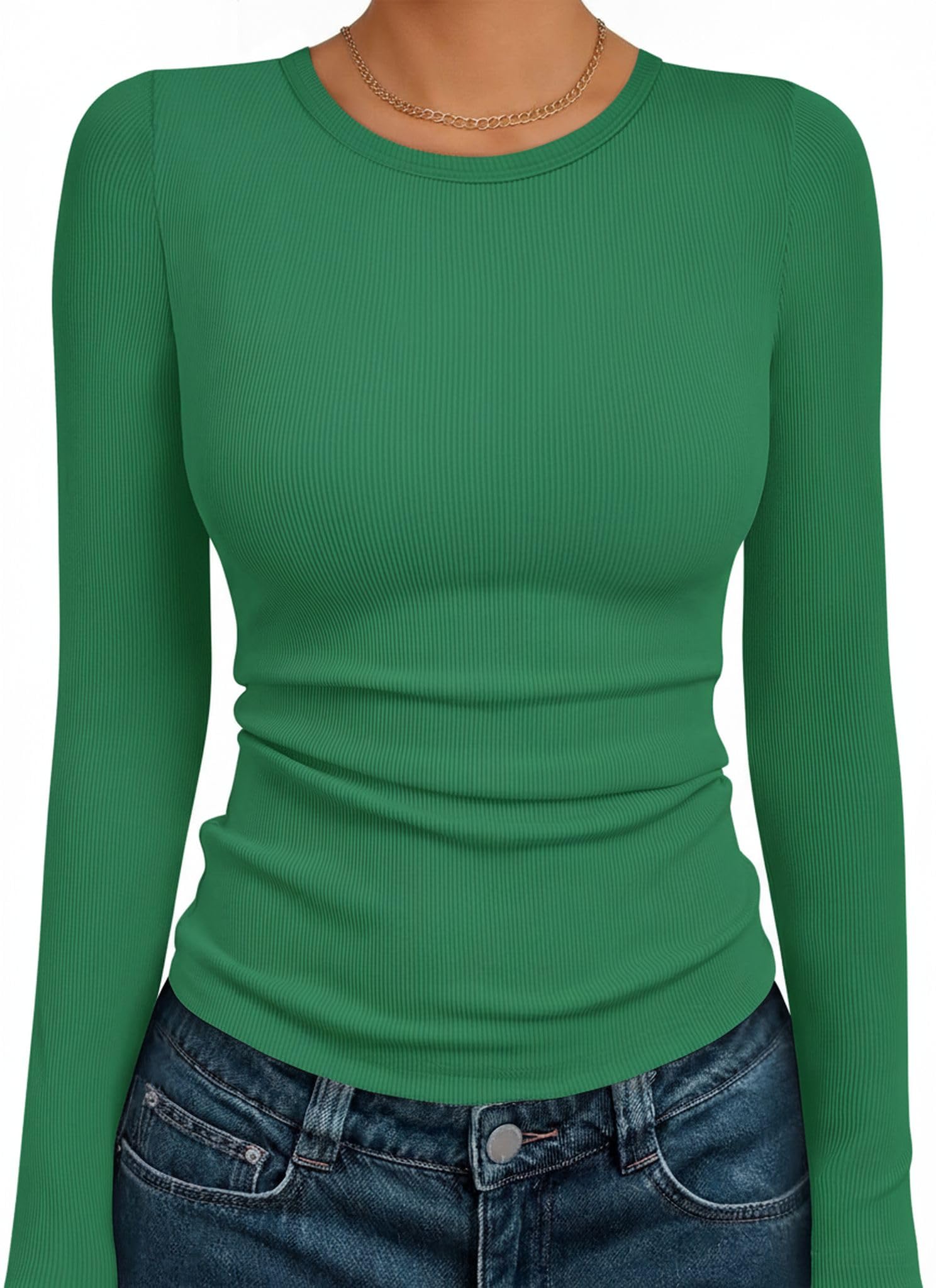 Suncife Damen-T-Shirt, langärmelig, gerippt, Rundhalsausschnitt, schmale Passform, gerippt, Tunika-T-Shirt