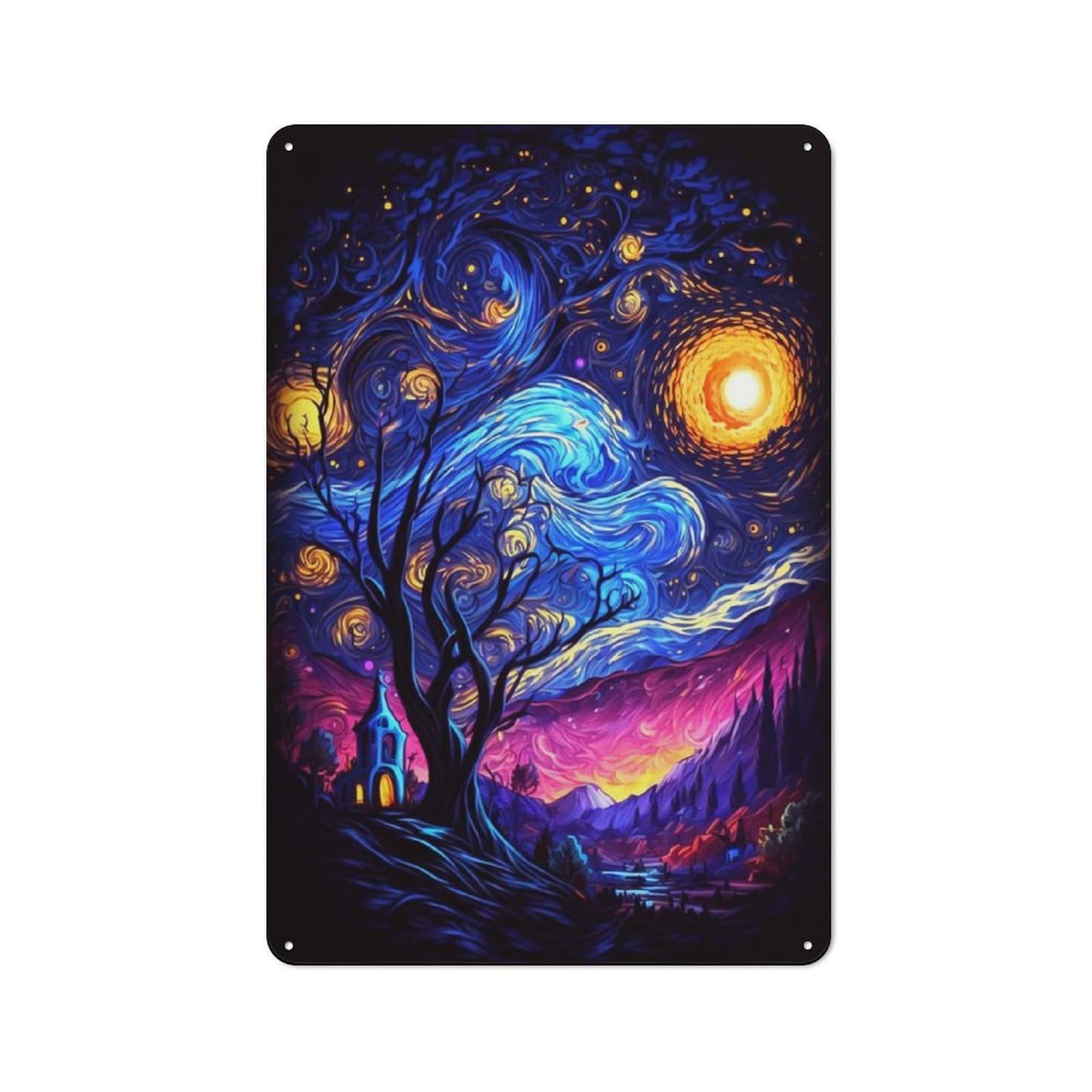 Junmoney Dancing Night Stars Tin Sign With Design 30X20cm, Outdoor Room Porch Wall Decor For Greenhouse, Garden Room, Cafe Or Entryway