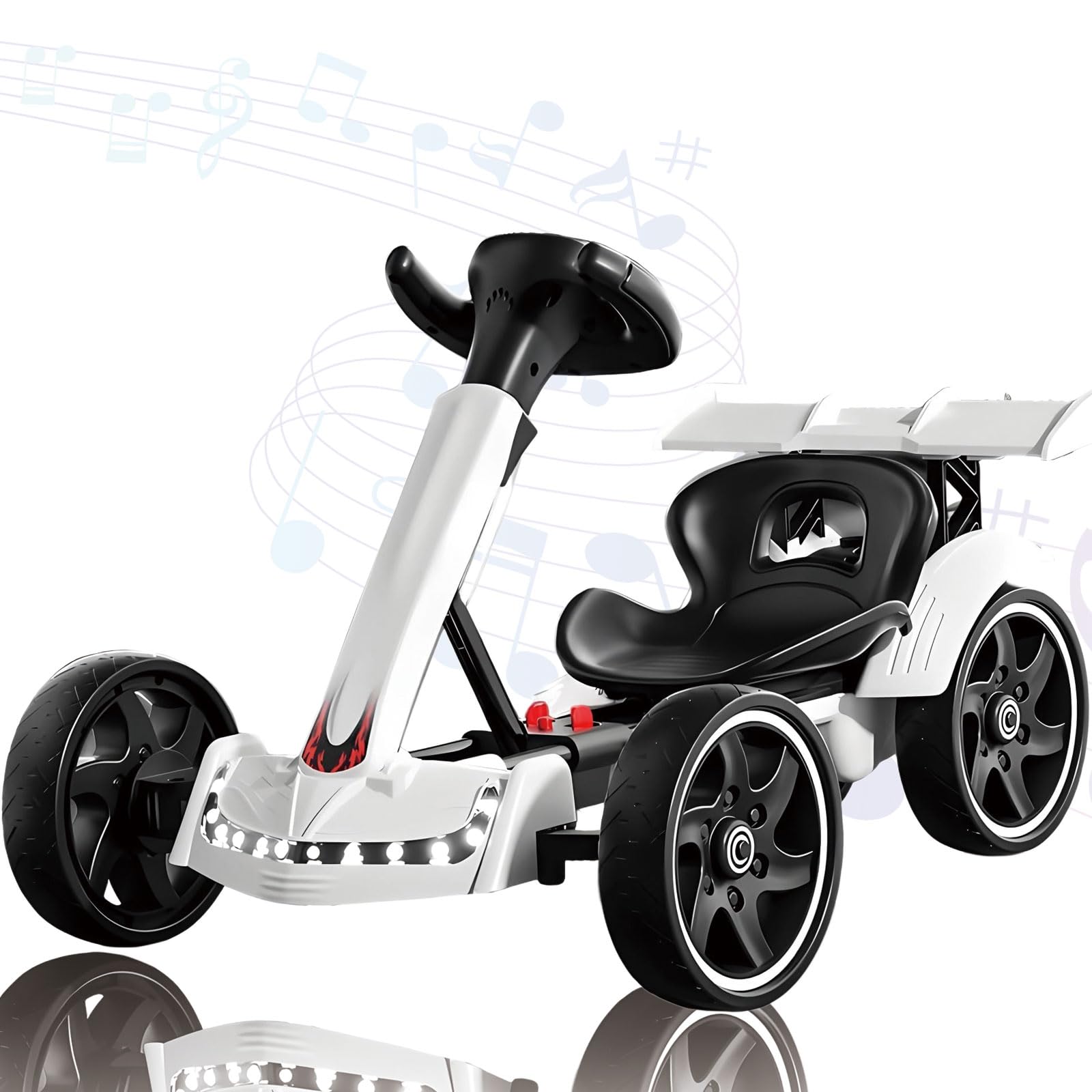 Kids electric Foldable go-kart w/drift function,12V Battery Powered Cars for Kids w/Remote Control,Pedal Go-Karts with Adjustable Seat & Music/Lights,Ride On Toy for Indoor Outdoor,White