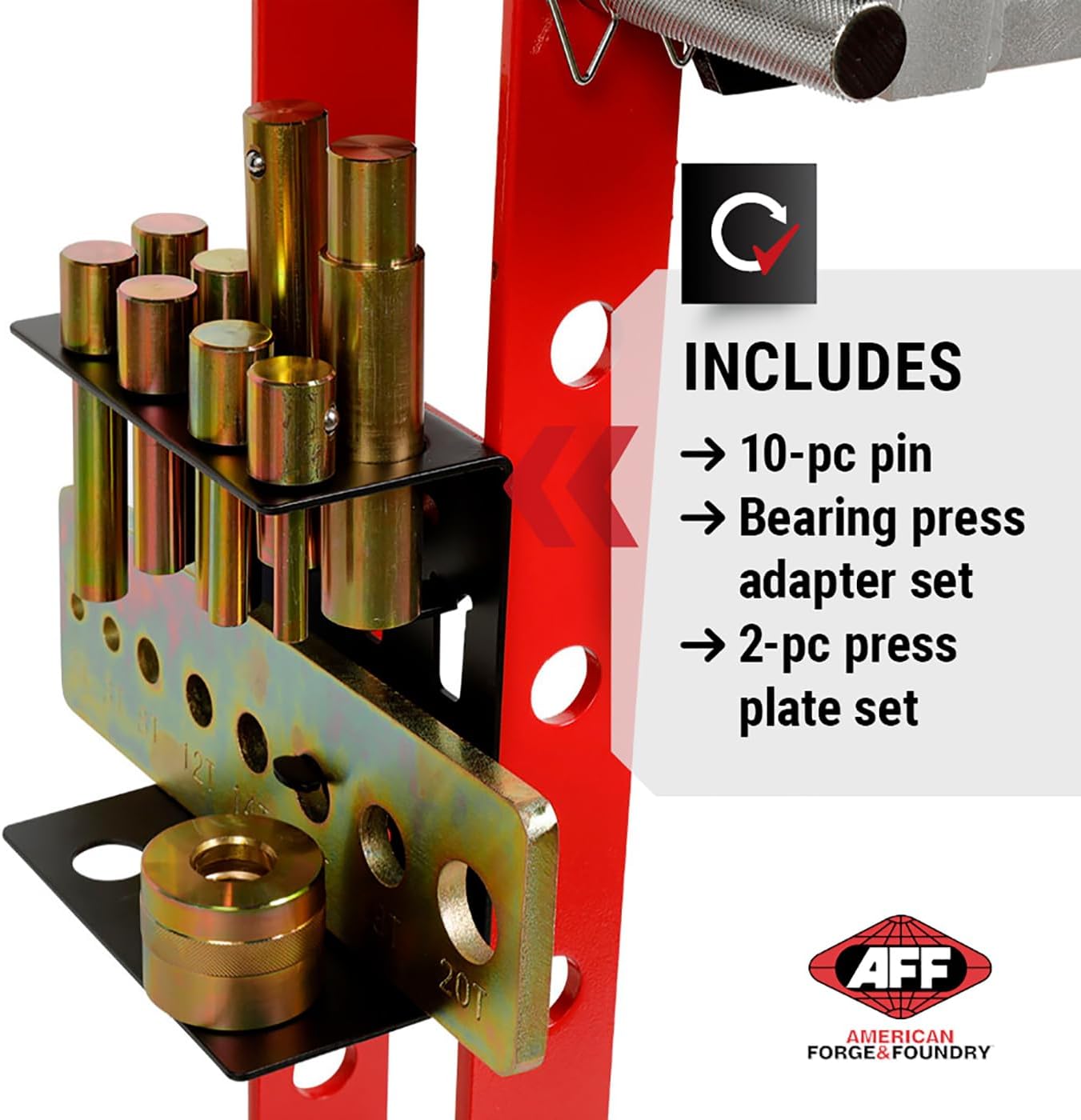 AFF 20 Ton Hydraulic Shop Press - Dual Air Motor, 7-Position Bed Height, Polycarbonate Shield - Super Duty (Multiple Capacities Available)