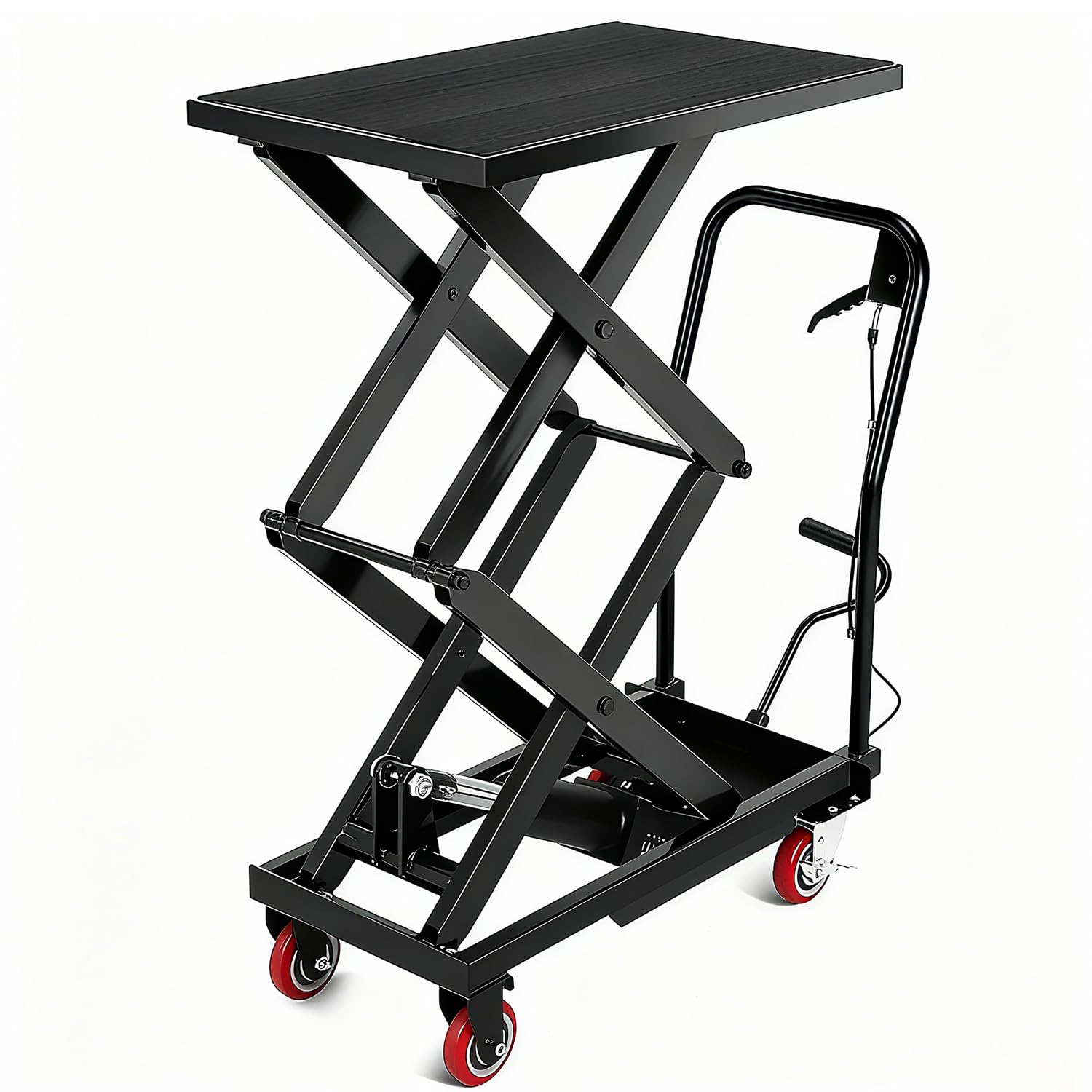 Hydraulic Lift Table, 500 Lbs Capacity, 28.4" Lifting Height, Single Scissor Lift Table Cart with 4 Wheels and Non-Slip Pad, Manual Hydraulic Lifting Cart for Material Handling (Black-330-Double)