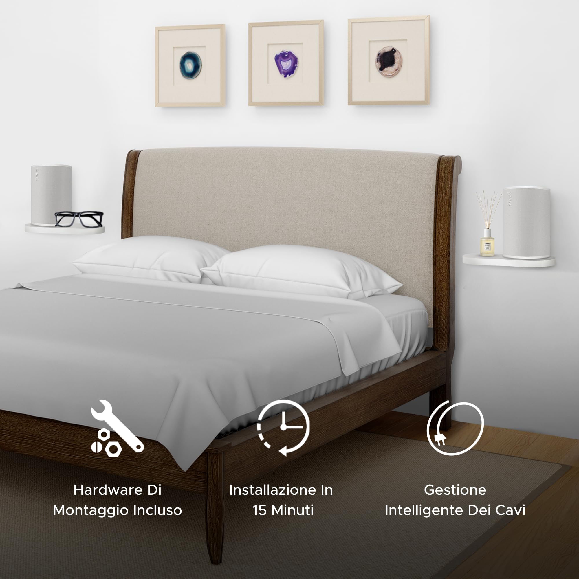Supporto a Mensola da Parete ERA 100 Bianco per Sonos ERA100 & ERA 100 SL, Singolo, Gestione Cavi