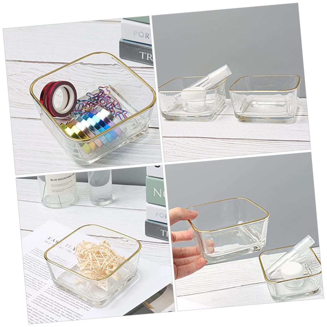 HOMSFOU Glass Paper Clip Holder Organizer Edge Stylish Desk Bowl for Paper Clips and Glass Material for Office Home Use