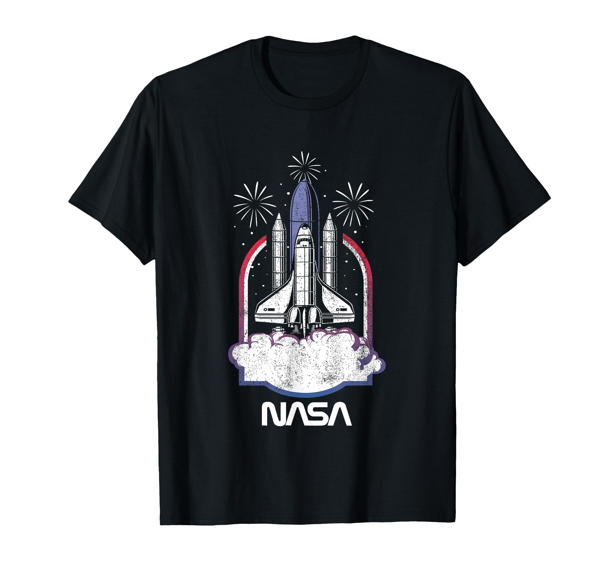 NASA 4th of July Iconic Space Shuttle Launch Distressed Logo T-Shirt
